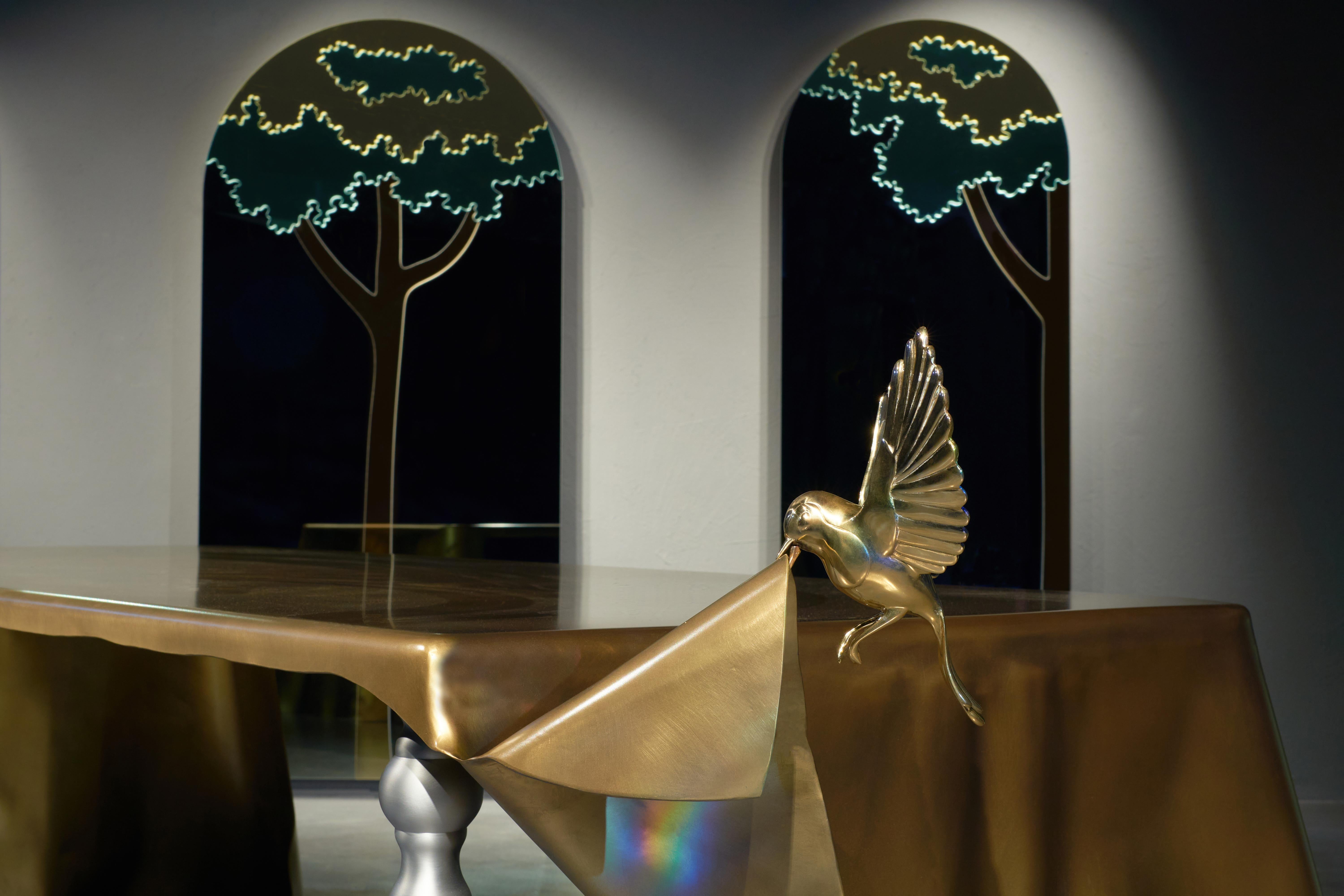 Limited Edition Dining Table Rectangular Brushed Brass Hand Made Dilmos In New Condition For Sale In Milan, IT