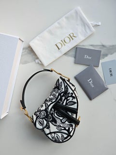 Limited edition Dior Mini Saddle Bag embroidered Black & white beaded bag $7800