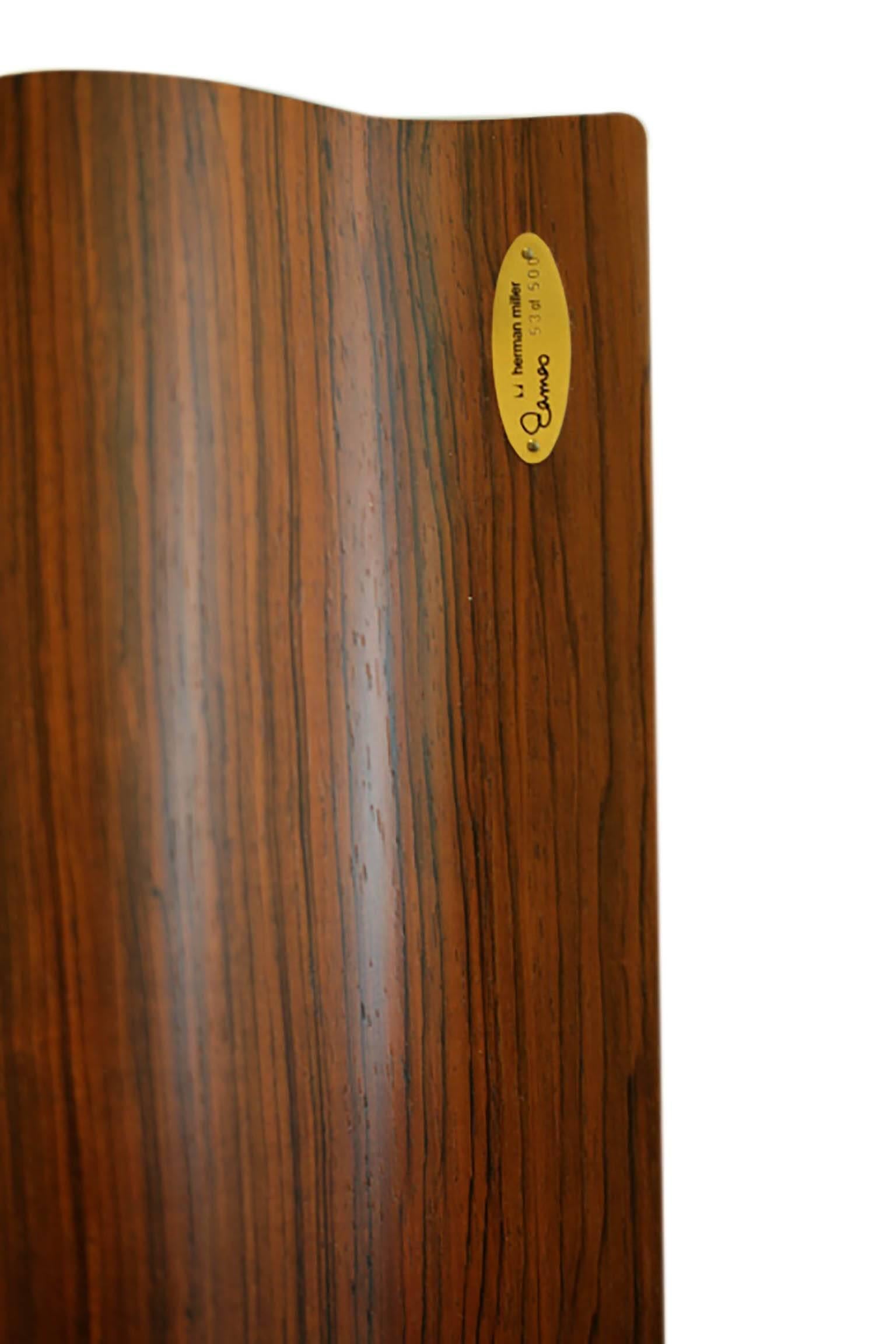 Bentwood six-panel rosewood veneer room divider. Special edition, this is number 53 of 500 that Herman Miller produced in 1992 when a buried stockpile of old growth Brazilian rosewood was discovered at the Herman Miller manufacturing plant. Signed