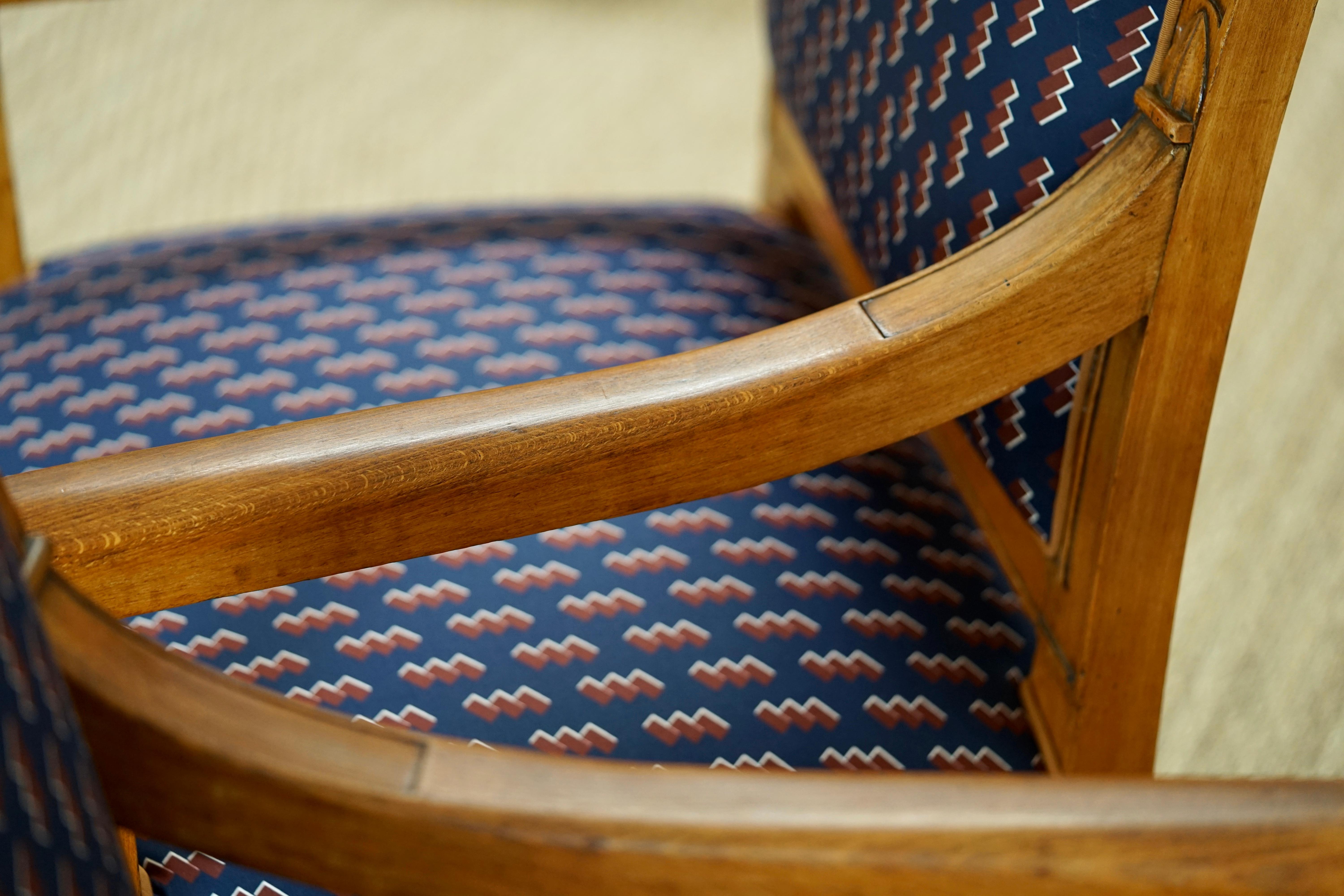 Embroidery by RF. Alvarez on Pair of Louis Philippe Armchairs, Navy and Bronze 5