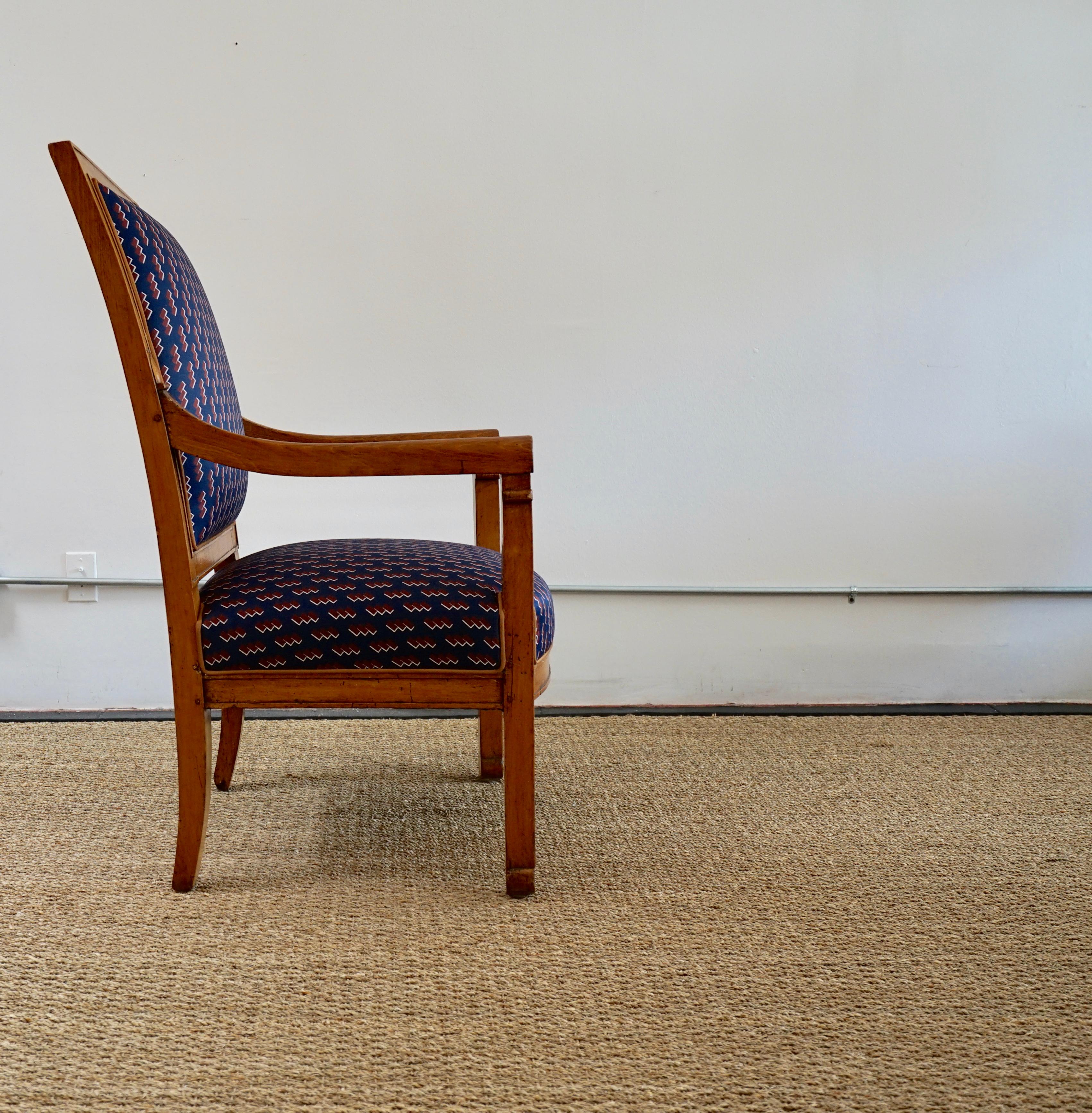 19th Century Embroidery by RF. Alvarez on Pair of Louis Philippe Armchairs, Navy and Bronze