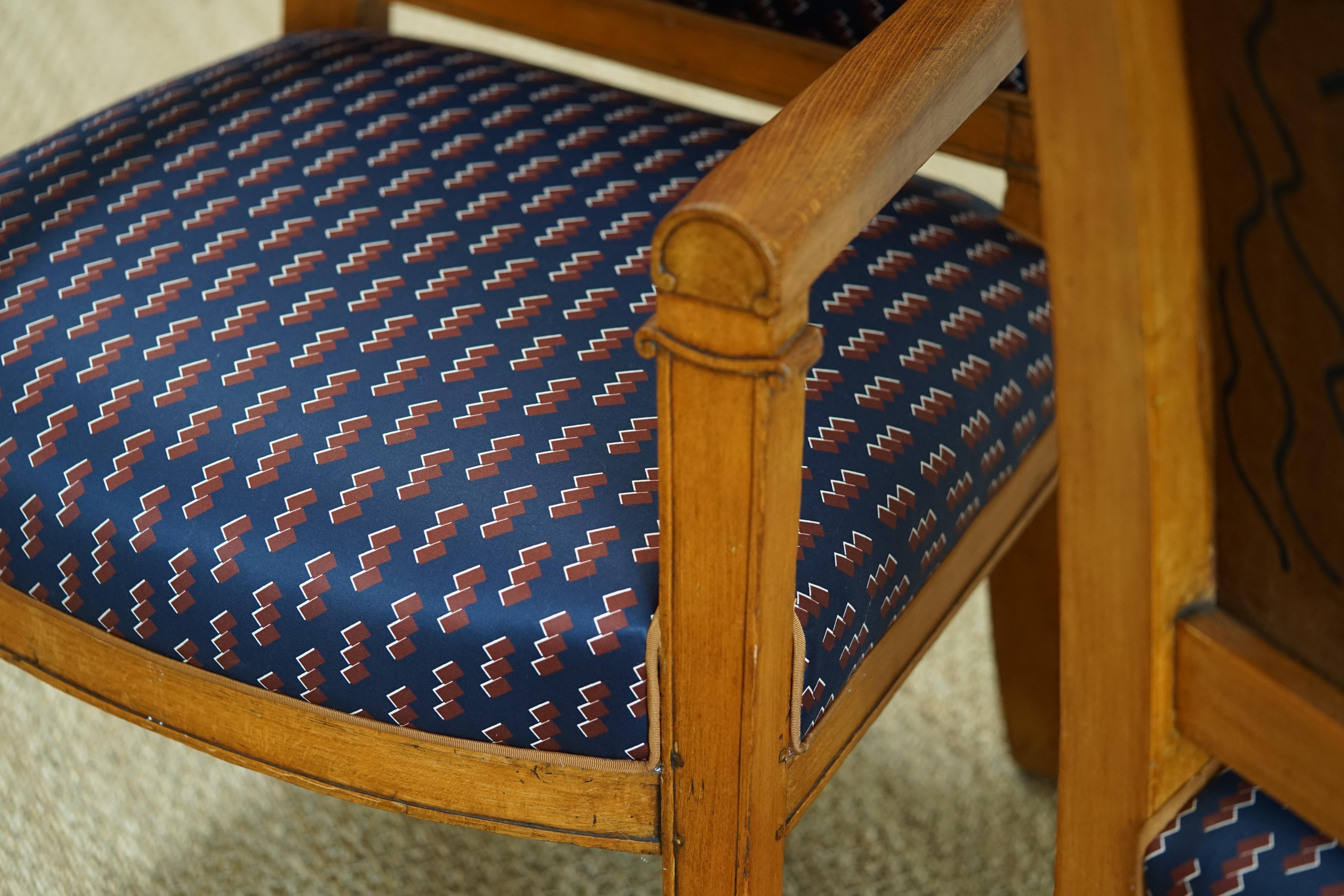 Embroidery by RF. Alvarez on Pair of Louis Philippe Armchairs, Navy and Bronze 2