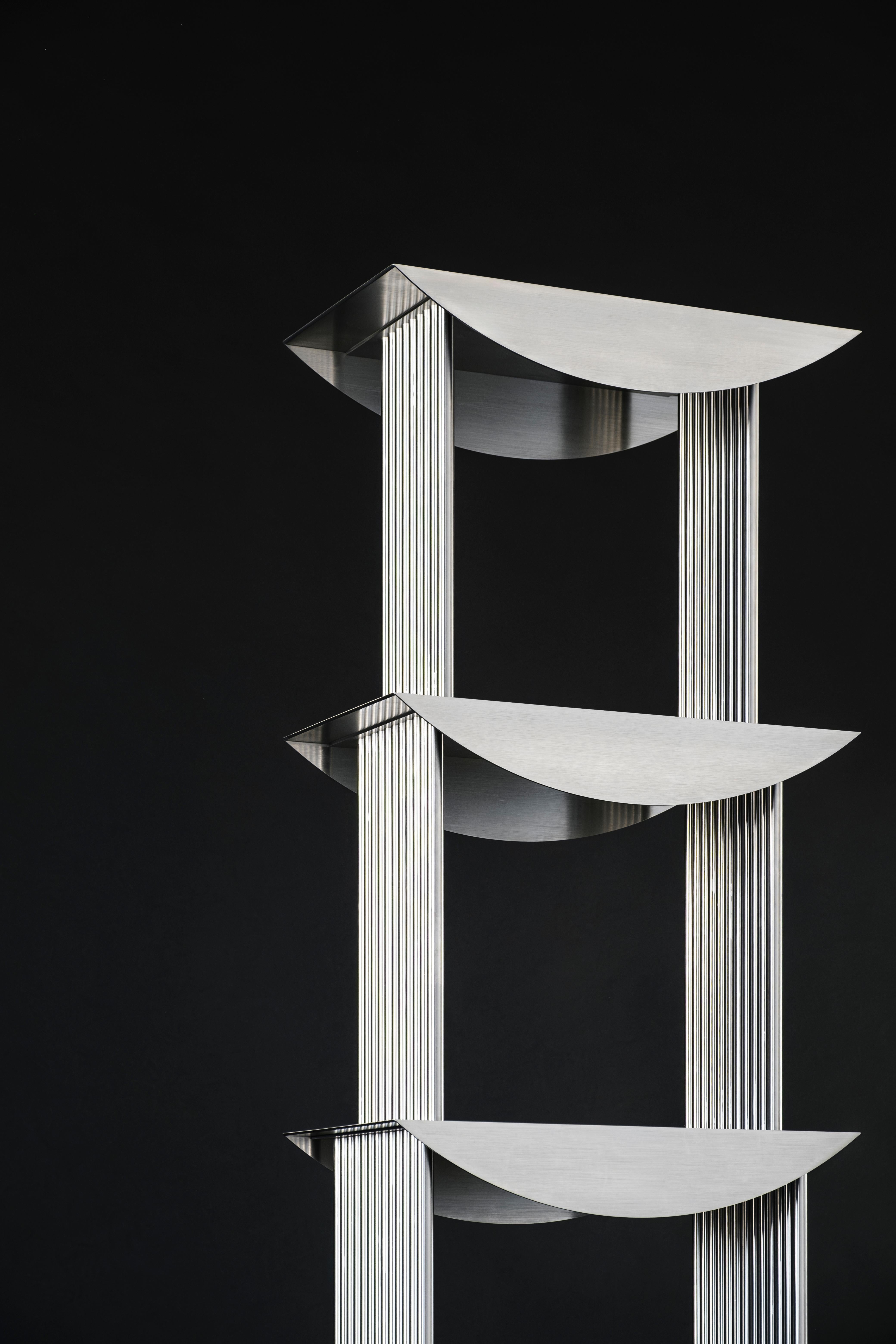 Contemporary Limited Edition Etagere Standing Shelf in Stainless Steel by sashaxsasha For Sale