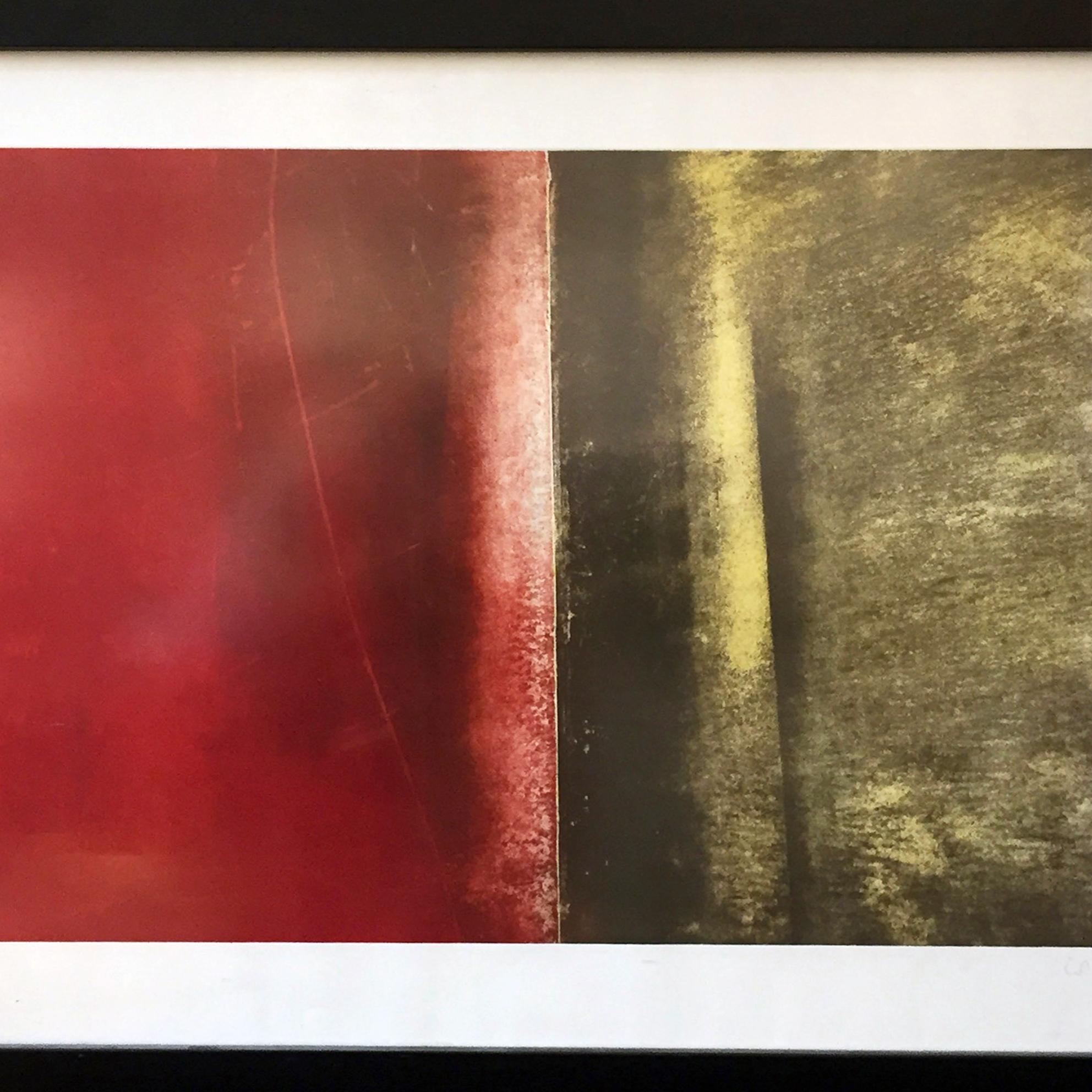 “Untitled Red and Green” artwork by contemporary British printmaker Colin Gale, featuring visual texture qualities and vibrant colours. Etching and monoprint on paper, signed and numbered. Limited Edition of 30. Numbered 1/30

Frame: W105 x H85