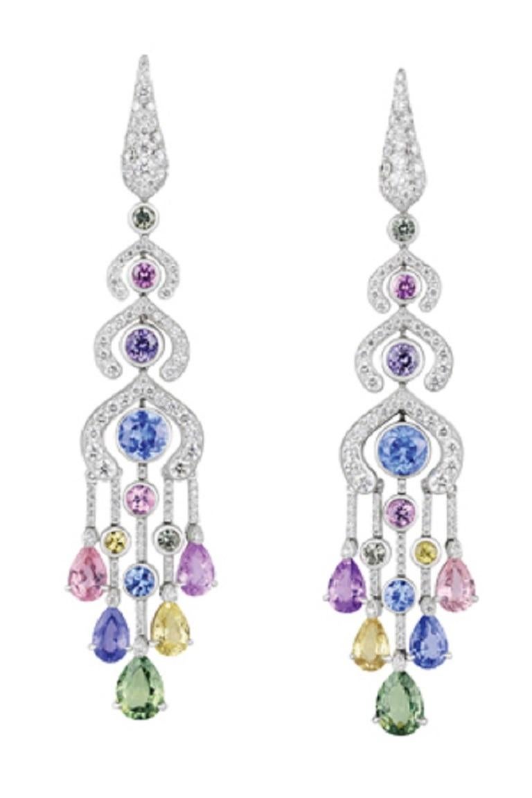 Round Cut Limited Edition Fabergé Délices D’Été Diamonds and Pear Shape Sapphires Necklace For Sale