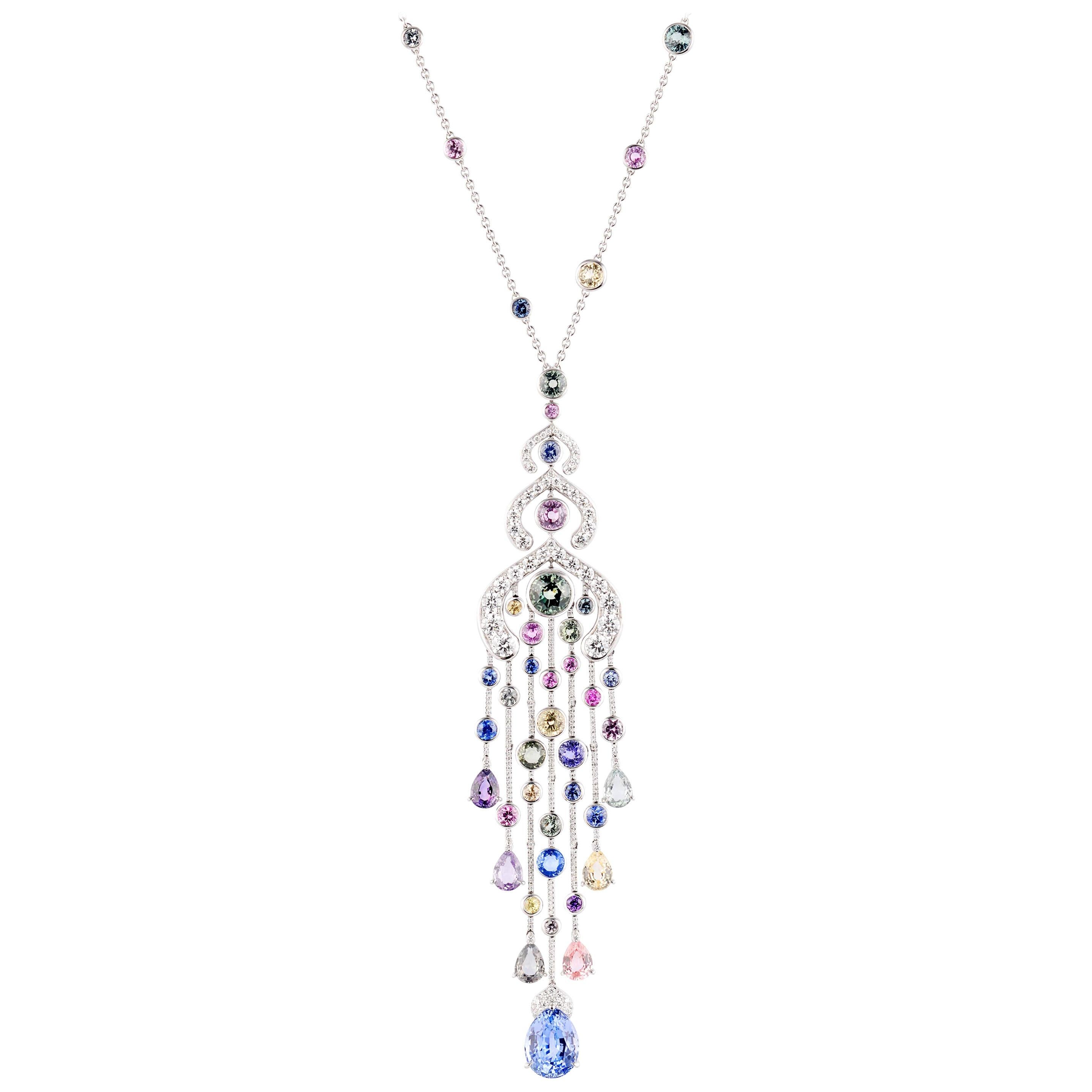 Limited Edition Fabergé Délices D’Été Diamonds and Pear Shape Sapphires Necklace For Sale