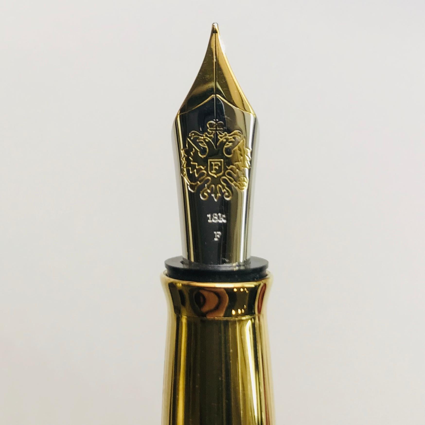 Limited-Edition Fabergé French Guilloché Yellow Enamel Coronation Fountain Pen In New Condition For Sale In San Francisco, CA