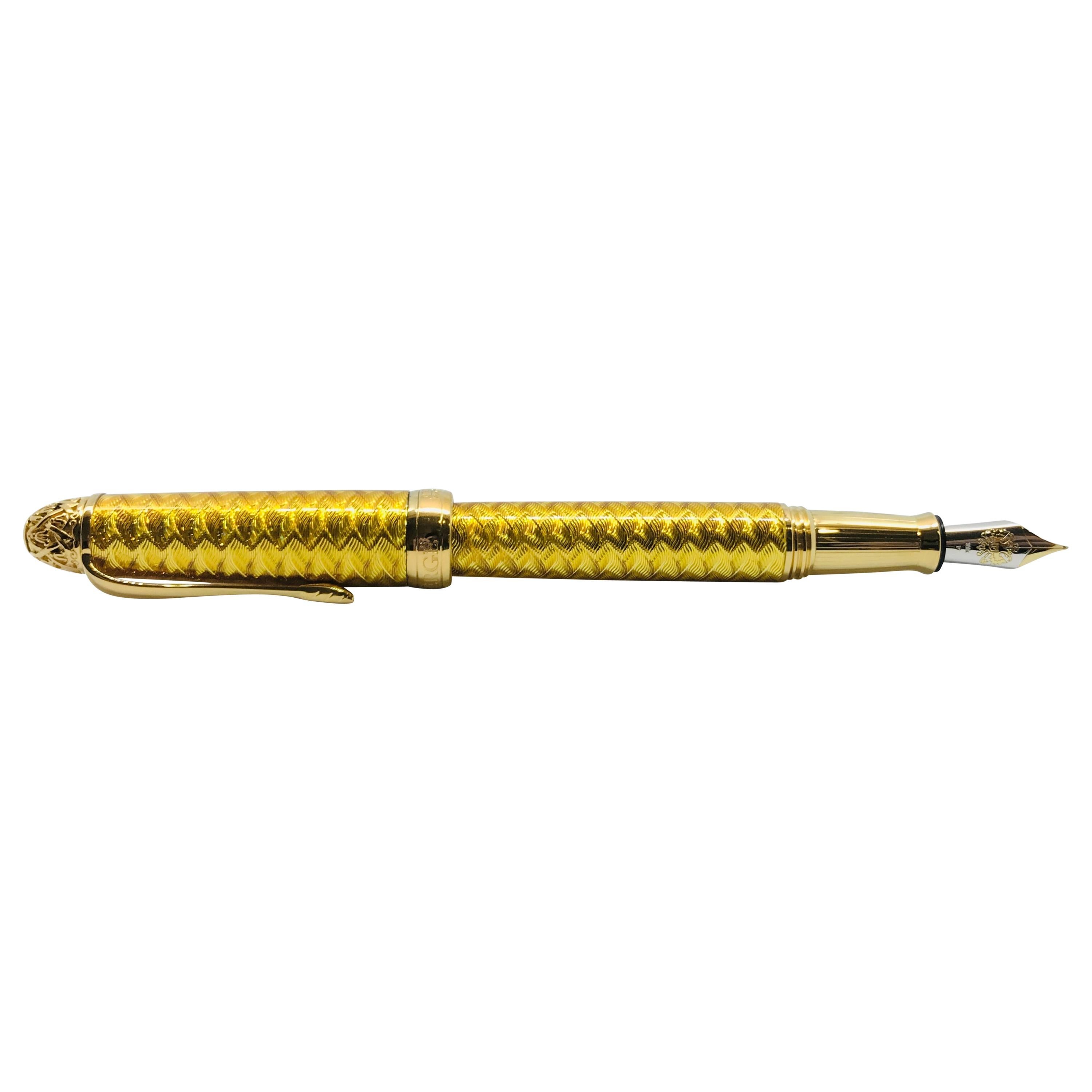 Limited-Edition Fabergé French Guilloché Yellow Enamel Coronation Fountain Pen For Sale
