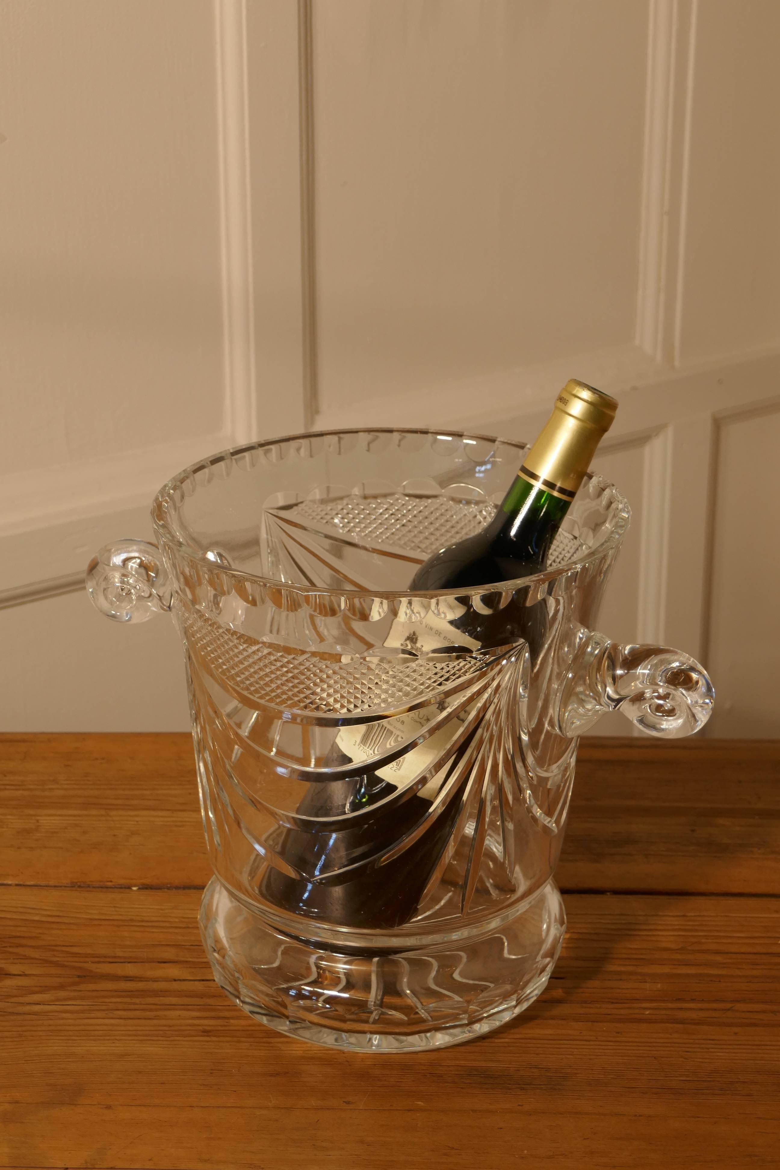 Limited edition French handblown and hand-cut crystal Champaign ice bucket, wine cooler

A superb piece of artisan made crystal, this is No. 120 of a 200 limited edition 
The cooler or Ice bucket is used but it is otherwise perfect and has a