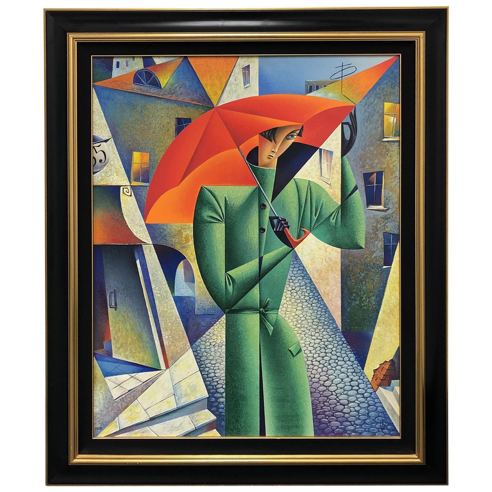 Limited Edition Georgy Kurasov Canvas Painting "Umbrellas of Saint Petersburg" For Sale
