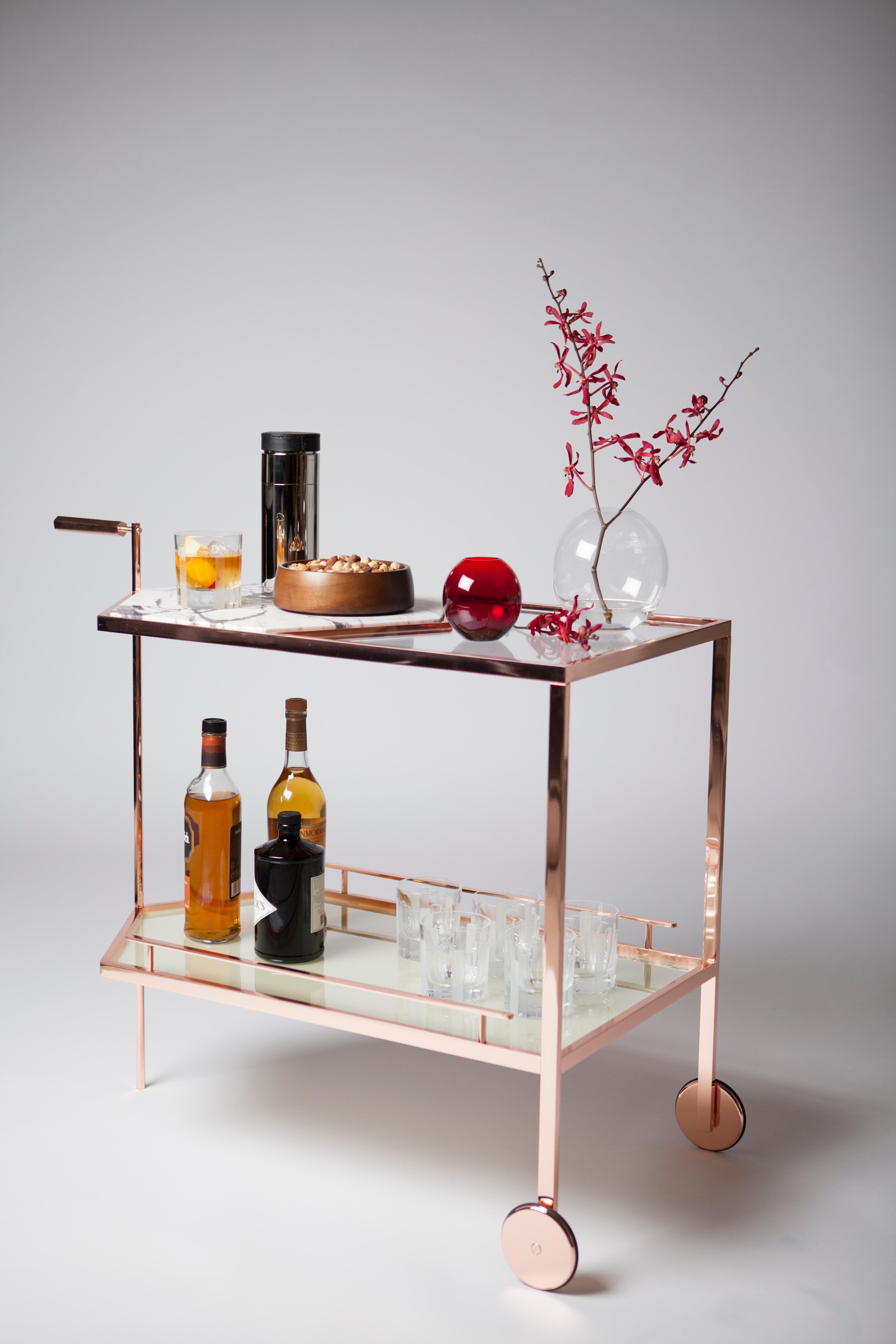 Modern Limited Edition Gin Lane bar cart by Yabu Pushelberg Rose Copper Calacatta Viola