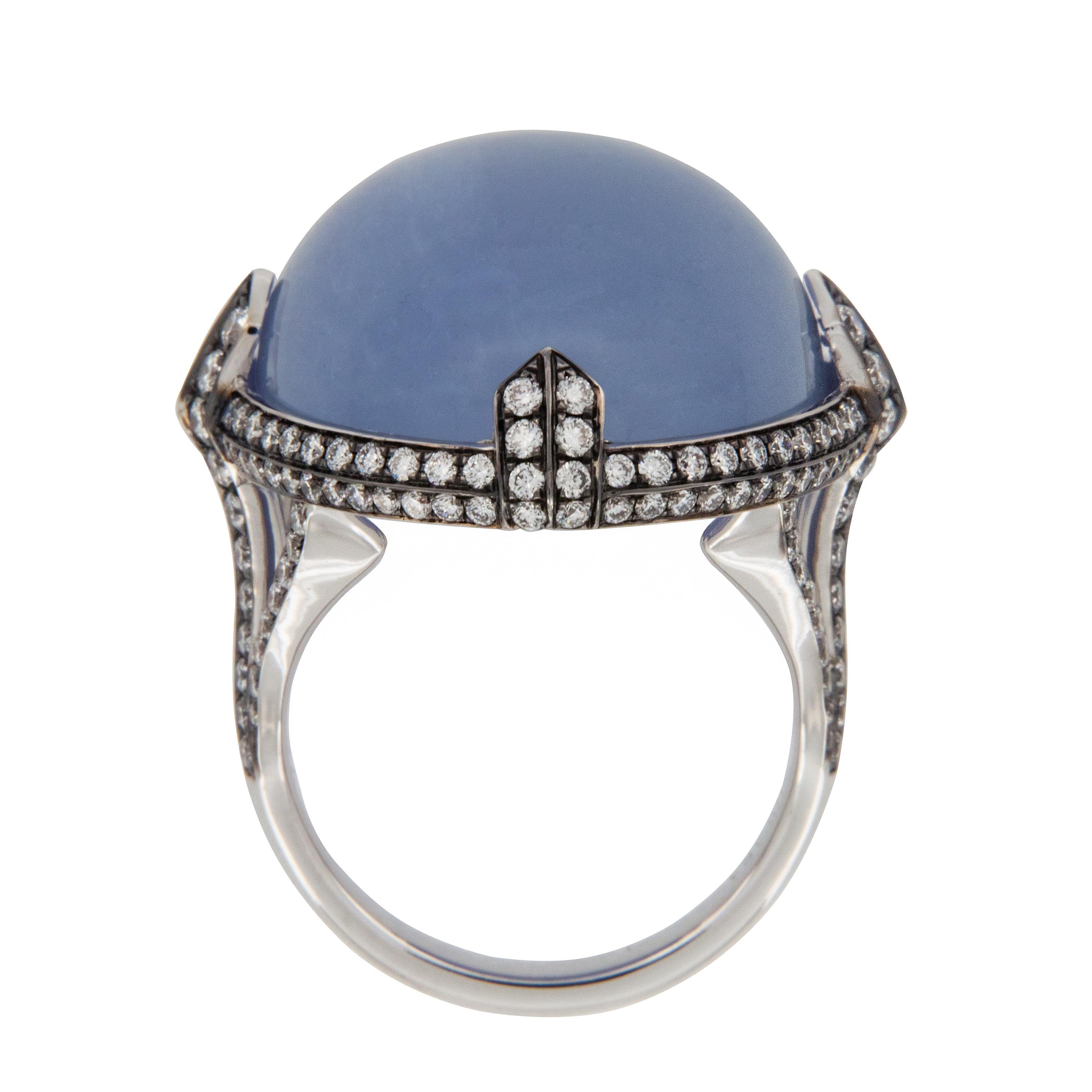 Contemporary Limited Edition Goshwara Blue Chalcedony & Diamond 18k White Gold Cocktail Ring