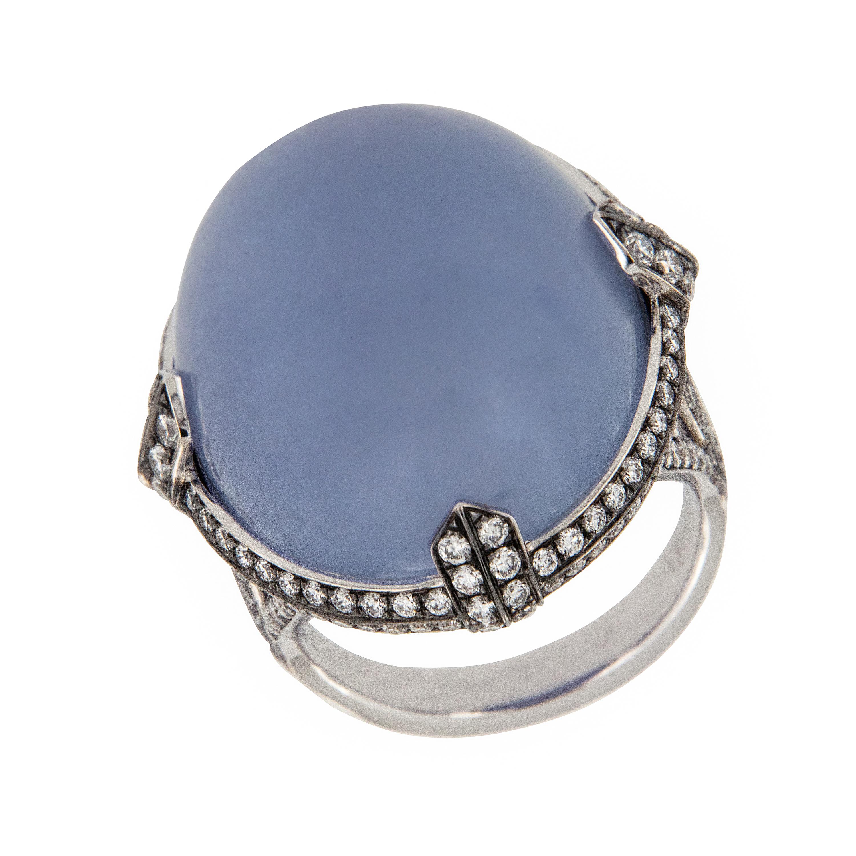 Limited Edition Goshwara Blue Chalcedony & Diamond 18k White Gold Cocktail Ring In New Condition In Troy, MI