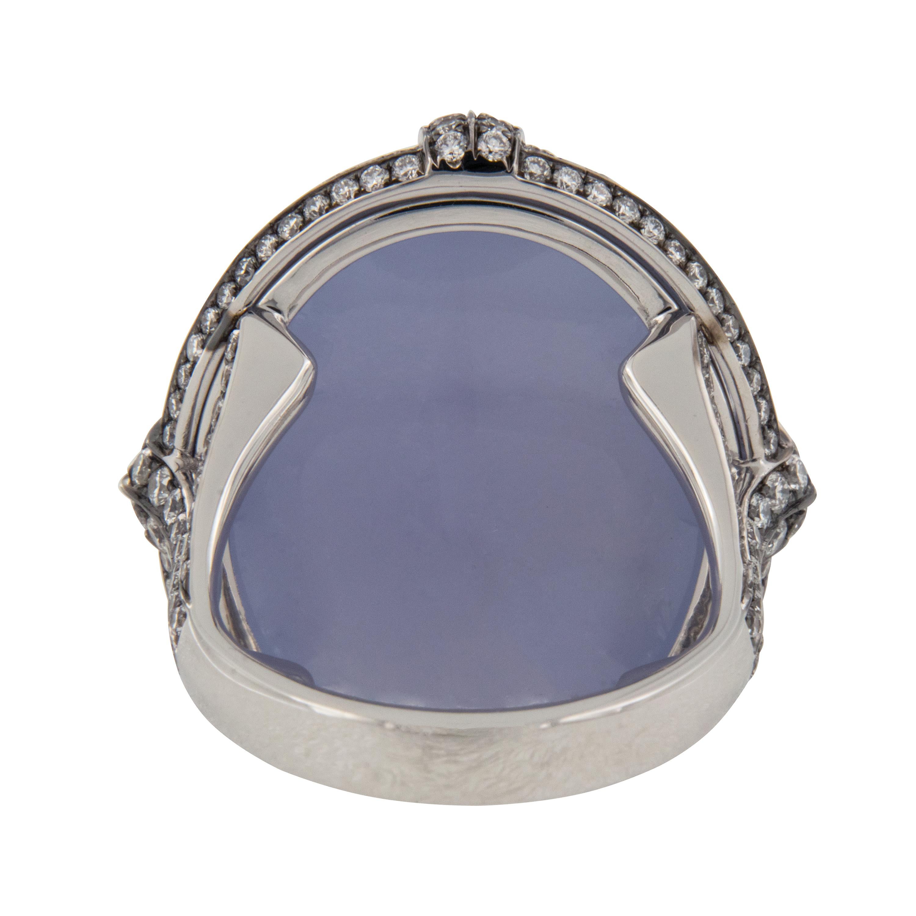 Women's or Men's Limited Edition Goshwara Blue Chalcedony & Diamond 18k White Gold Cocktail Ring