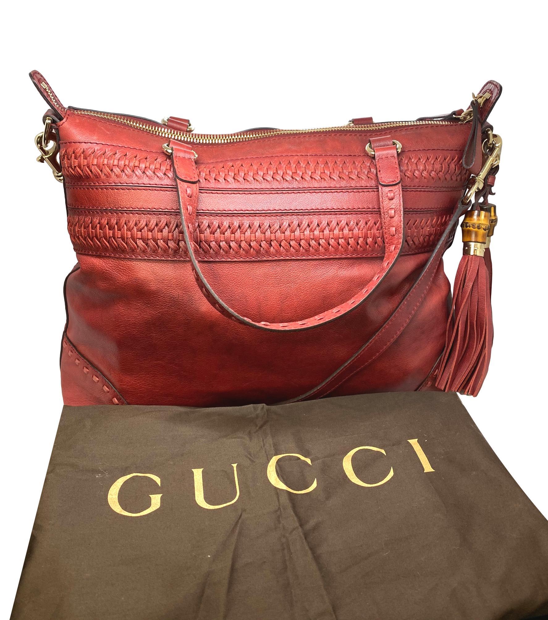 Limited Edition Gucci Green Carpet Challenge Red Leather Shoulder Tote Bag, 2005. In the early 2000's, Gucci partnered with 