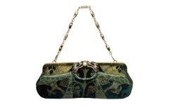 Limited Edition Gucci Tom Ford Era Green Velvet Croc and Pearl Dragon Handbag