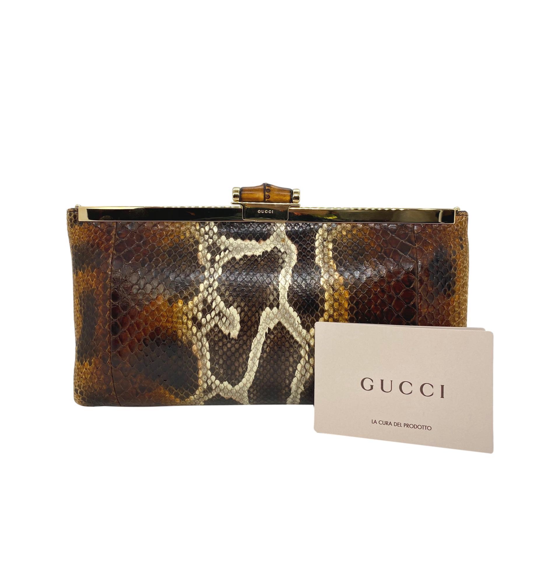 Extremely Rare Limited Edition Gucci Tom Ford Python Minaudière Runway Frame Bag. Making it's debut on the Spring Summer 2000 Gucci Runway under Tom Ford's creative direction, this one of a kind Gucci bag is like no other. This Python frame bag is