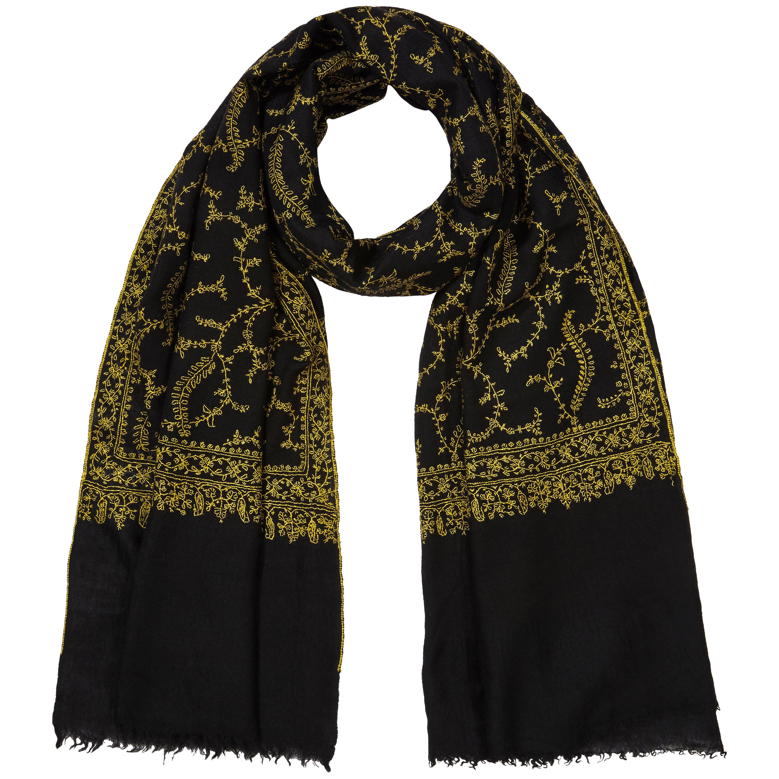 Limited Edition Hand Embroidered Black & Yellow 100% Cashmere Shawl - Gift 