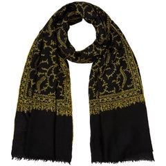Limited Edition Hand Embroidered Black & Yellow Cashmere Scarf - Brand New
