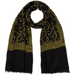 Limited Edition Hand Embroidered Black & Yellow Cashmere Scarf - Brand New 