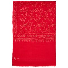 Hand Embroidered Cashmere Scarf in Cherry Red made in Kashmir - Brand New