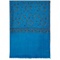 Limited Edition Hand Embroidered Cashmere Shawl in Blue Made in Kashmir - Gift