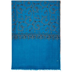 Limited Edition Hand Embroidered Cashmere Shawl in Blue Made in Kashmir - Gift