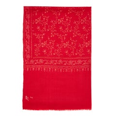 Limited Edition Hand Embroidered Cashmere Shawl in Cherry Red made in Kashmir 