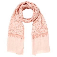 Hand Embroidered Pale Pink 100% Cashmere Shawl Scarf from Kashmir 