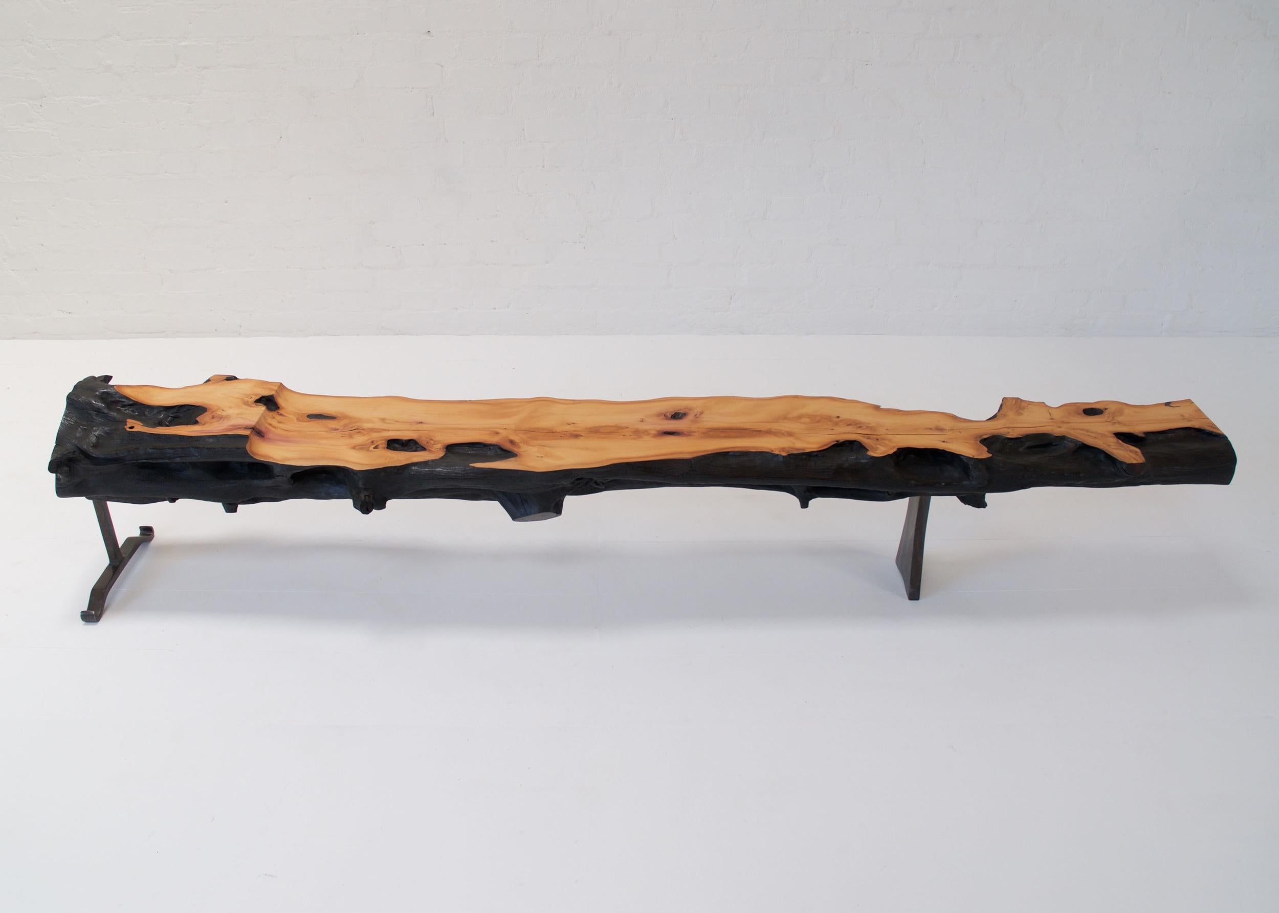 Mid-Century Modern Limited Edition Hand Sculpted Scottish Yew Log Bench For Sale