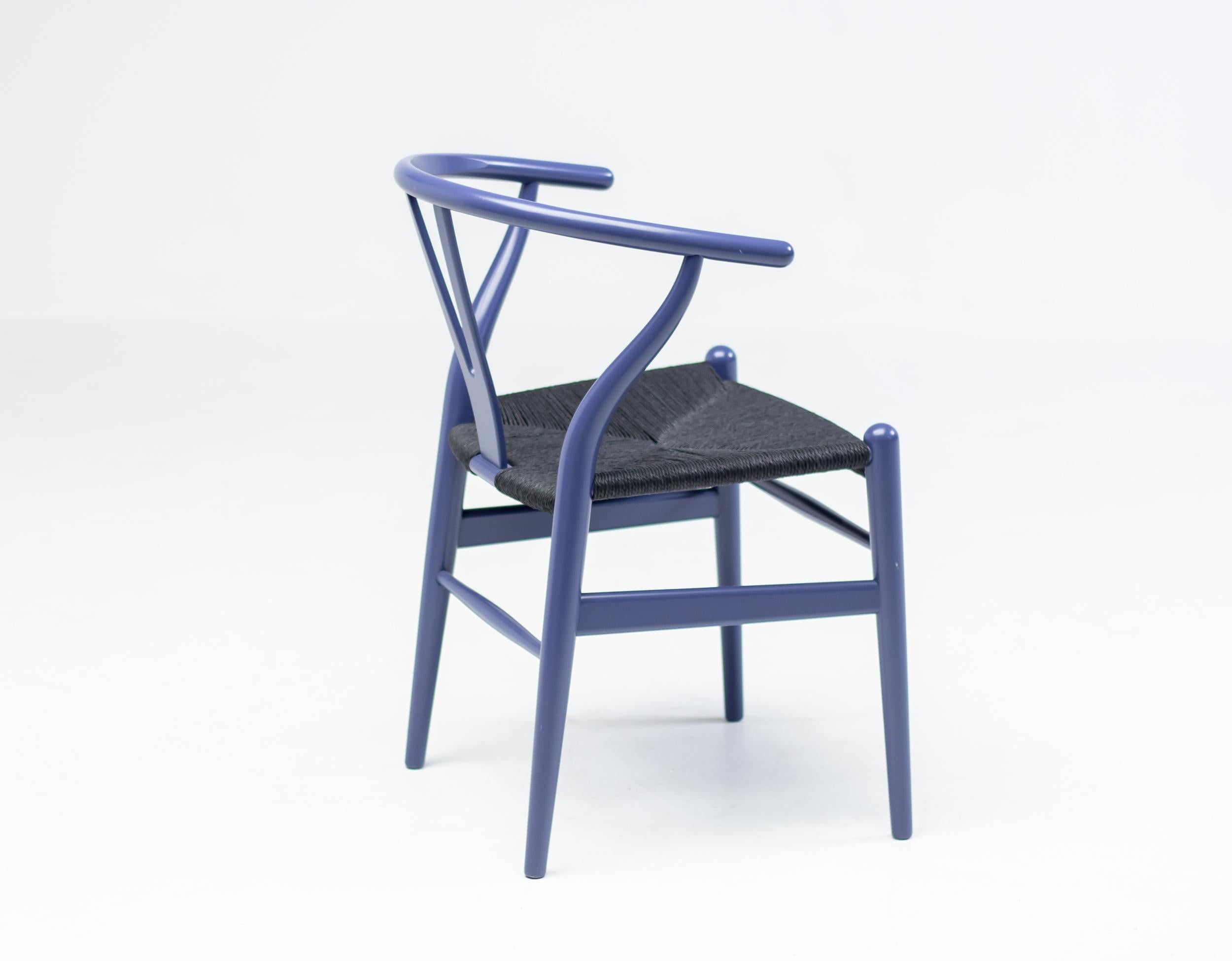 Lacquered Limited Edition Hans Wegner CH24 Wishbone Chair in Purple with Black Seat