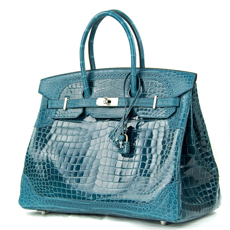 Limited Edition Hermes Birkin Ghillies Bag 35cm Shiny and Matte Bleu ...