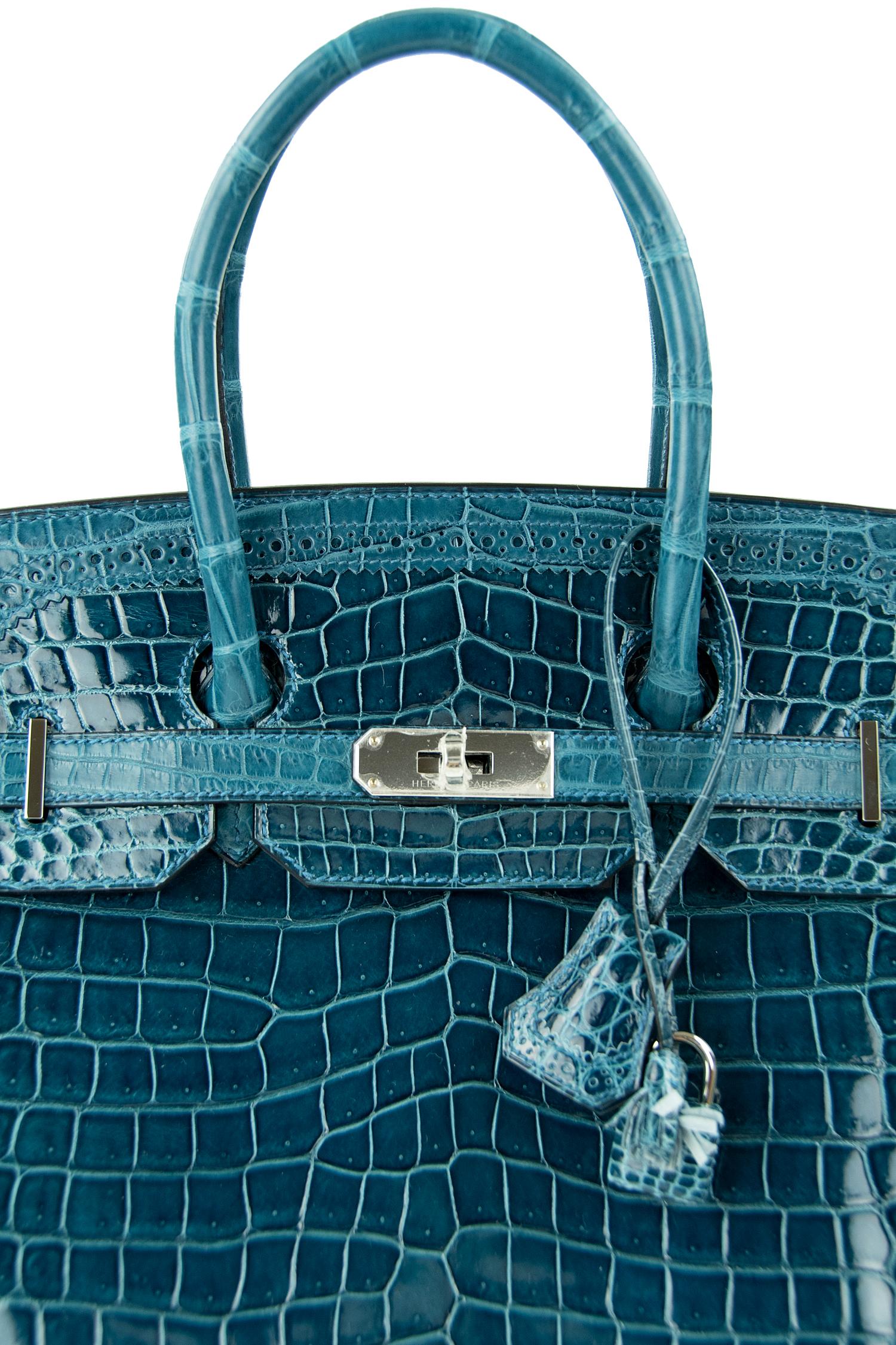 Limited Edition Hermes Birkin Ghillies Bag 35cm Shiny and Matte Bleu Colvert PHW In Excellent Condition For Sale In Newport, RI