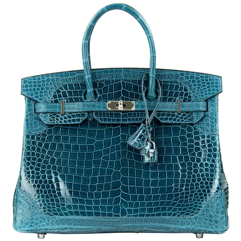 Limited Edition Hermes Birkin Ghillies Bag 35cm Shiny and Matte Bleu ...
