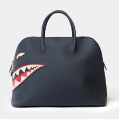 Limited edition Hermes Bolide 45 Shark handbag in bleu nuit Togo leather, PHW