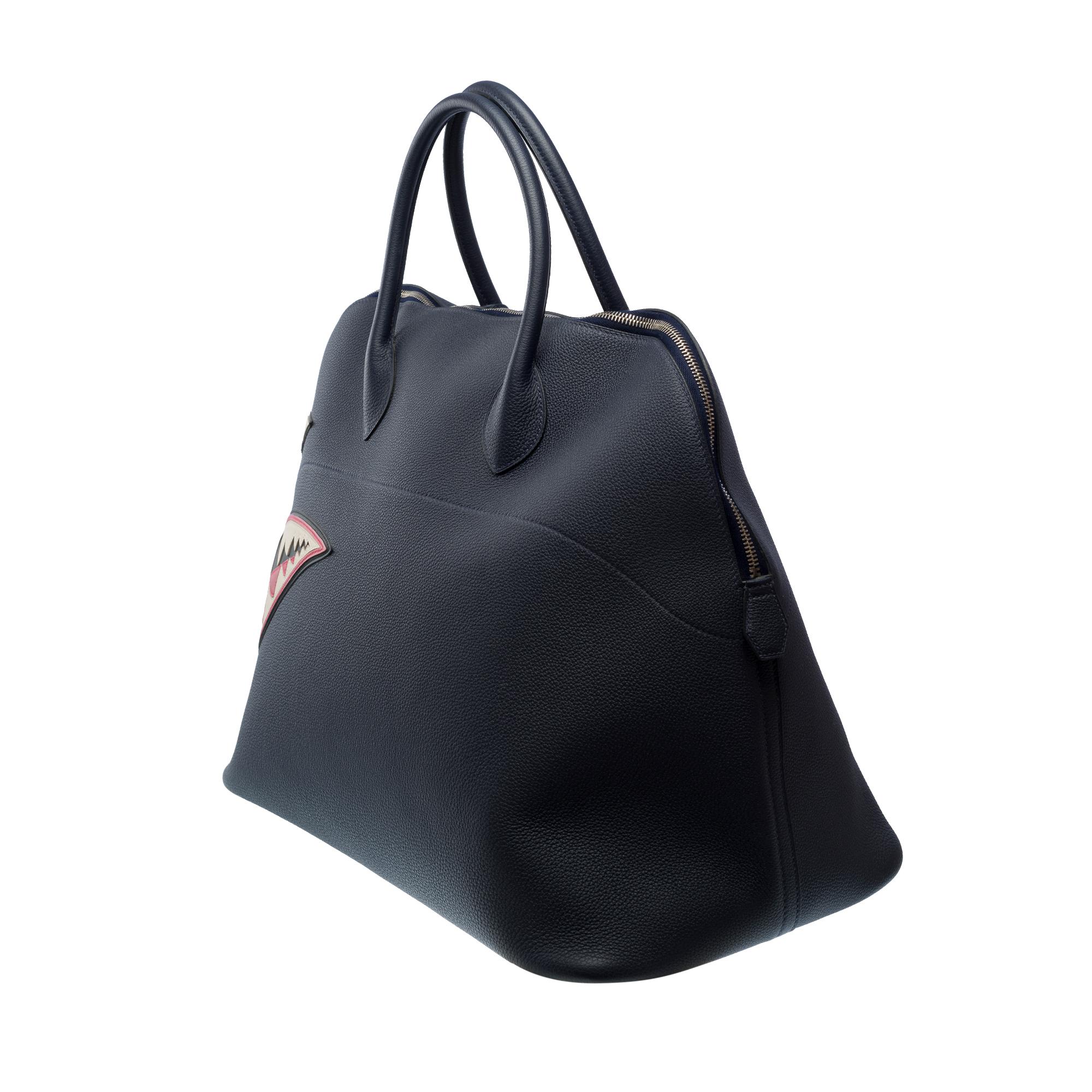 Limited edition Hermes Bolide 45 Shark handbag in bleu nuit Togo leather, PHW For Sale 1