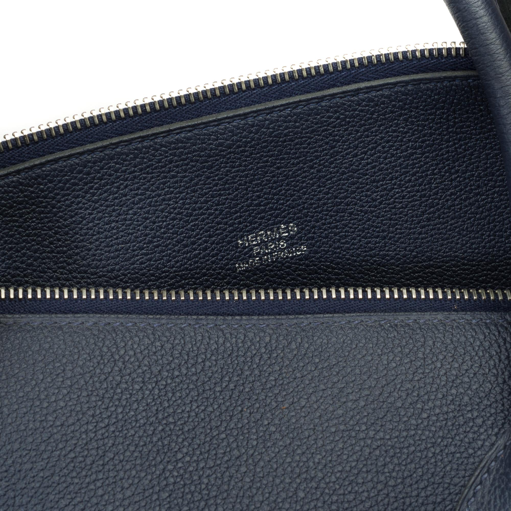 Limited edition Hermes Bolide 45 Shark handbag in bleu nuit Togo leather, PHW For Sale 2