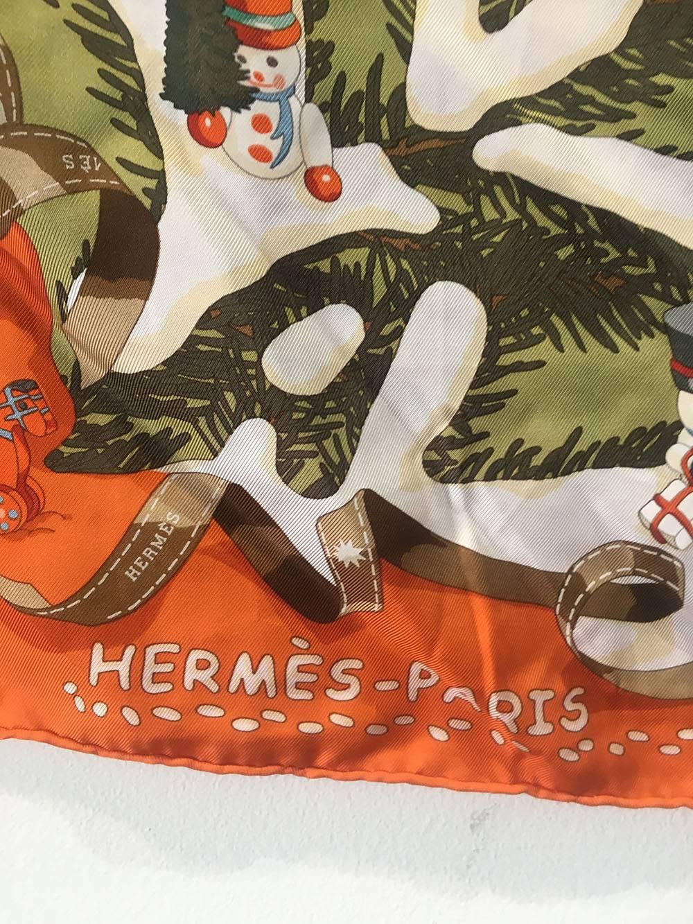 Brown Hermes Noel au 24 Faubourg Silk Scarf 