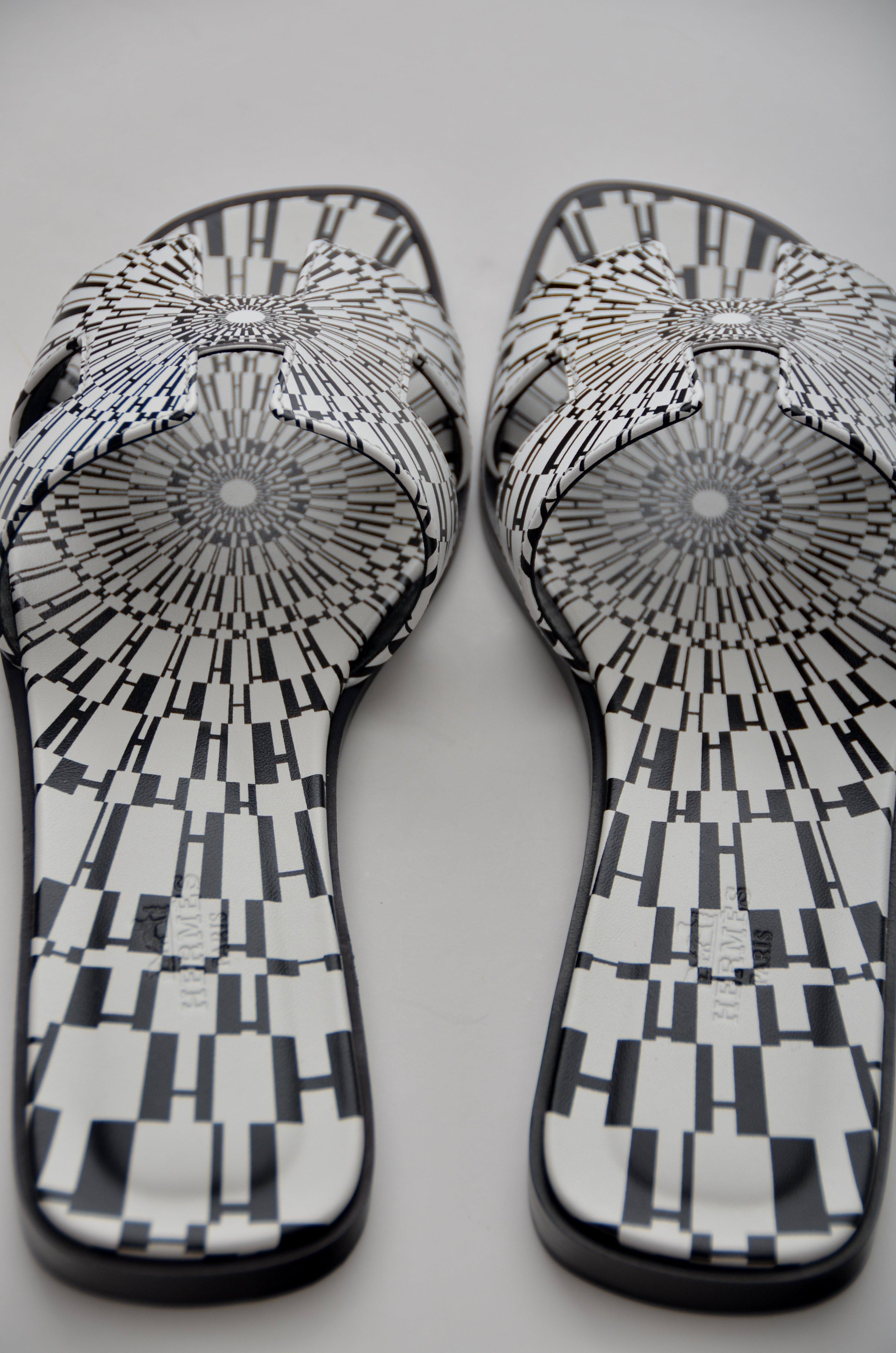 Gray Limited Edition Hermes Oran Sandals  