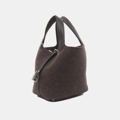 Limited Edition Hermes Picotin 18 Dark Grey Leather and Wool PHW