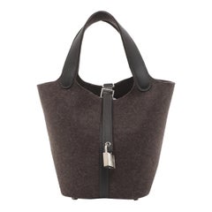 Edizione limitata Hermes Picotin 18 Grigio scuro in pelle e lana PHW