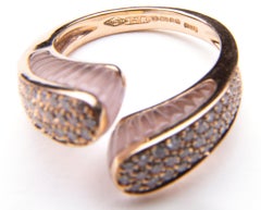 Limited Edition Italian 18 Karat Gold Rose Quartz Pave Set Diamond Dress Ring