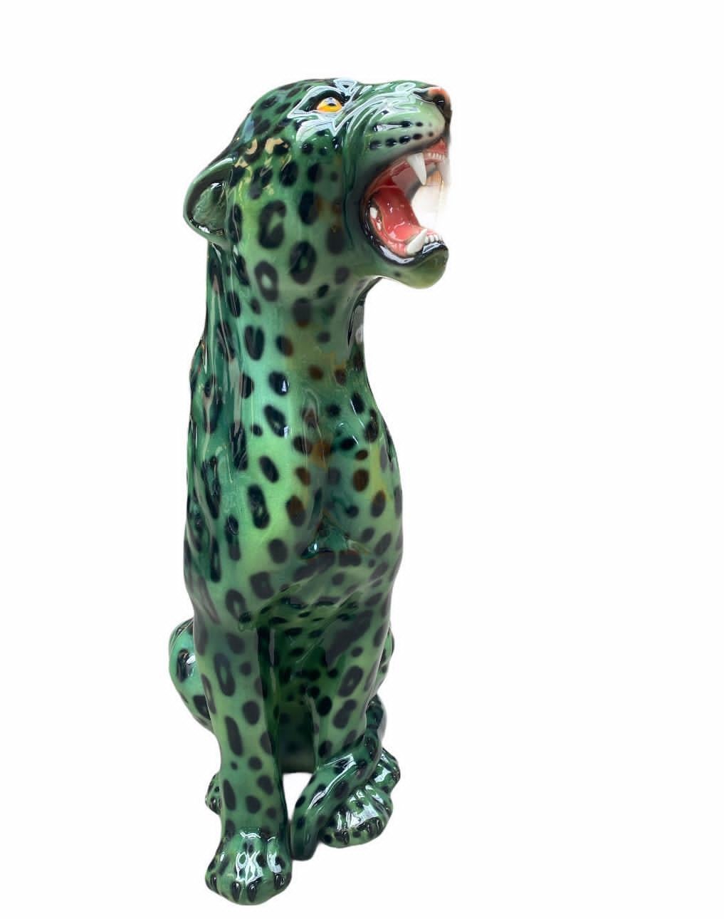 Limited edition Italian ceramique green leopard very realistic modeled, with yellow eyes.
Stamped 