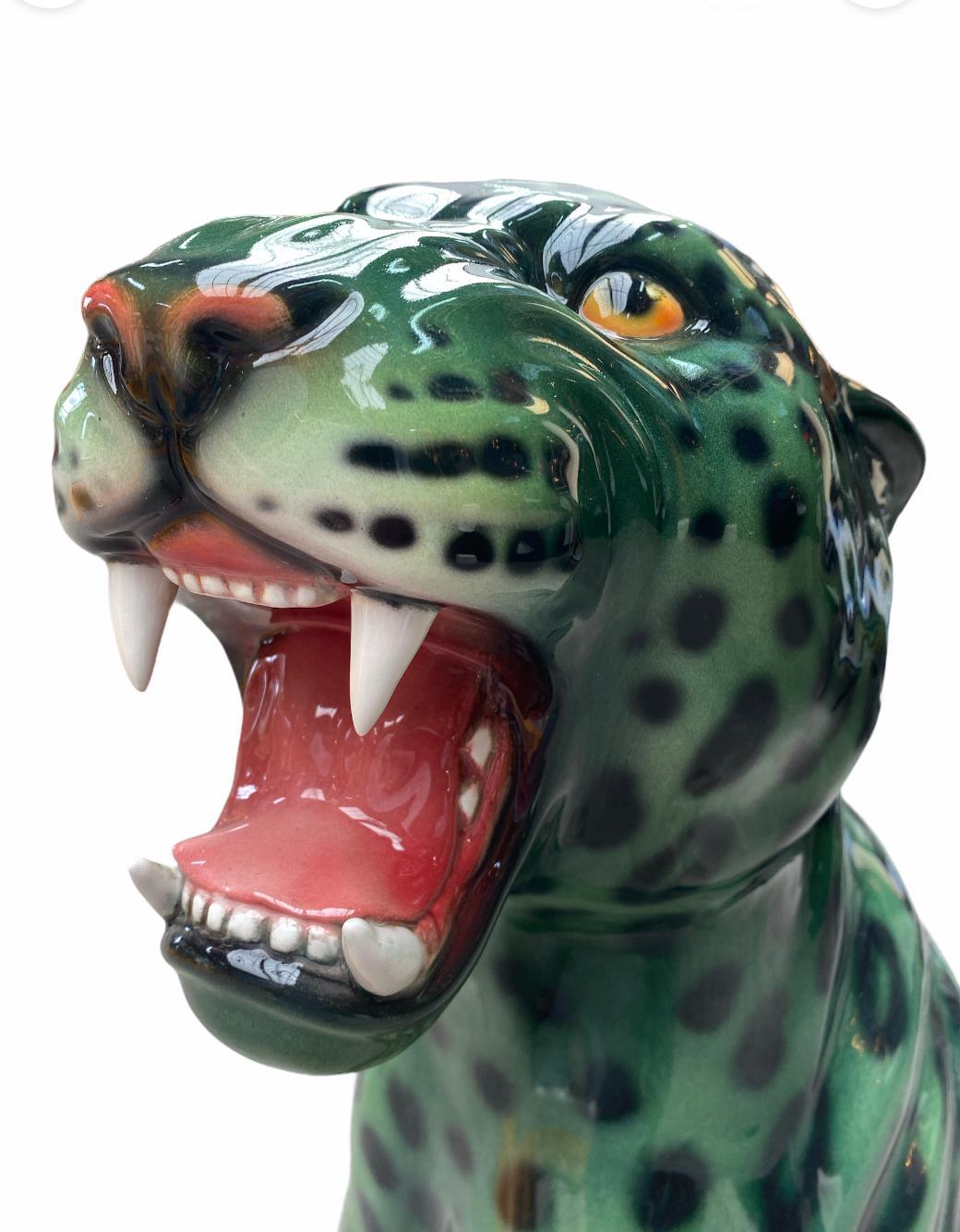 Limited Edition Italian Porcelain Seated Green Leopard In New Condition In Ghent, BE