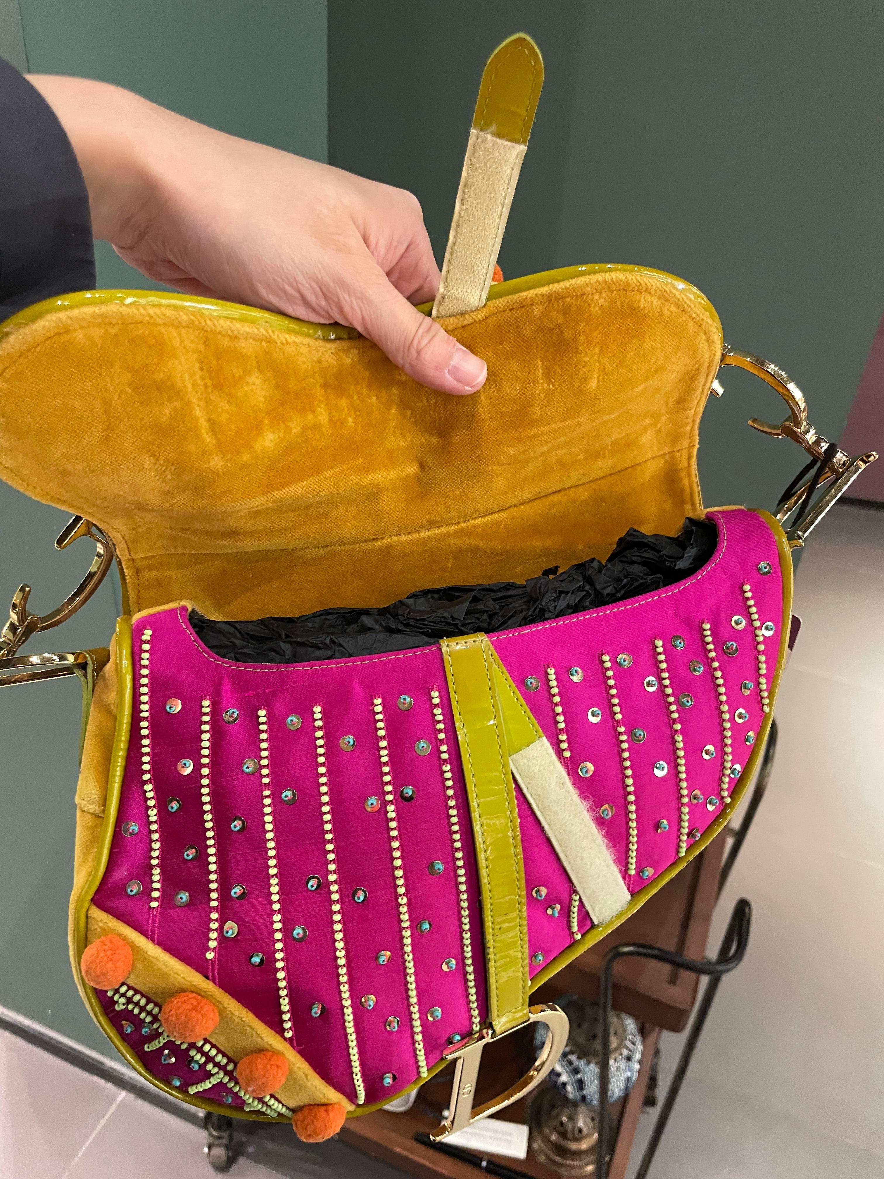  Edition limitée John Galliano era Dior Saddle bag avec pompons et perles Pour femmes 