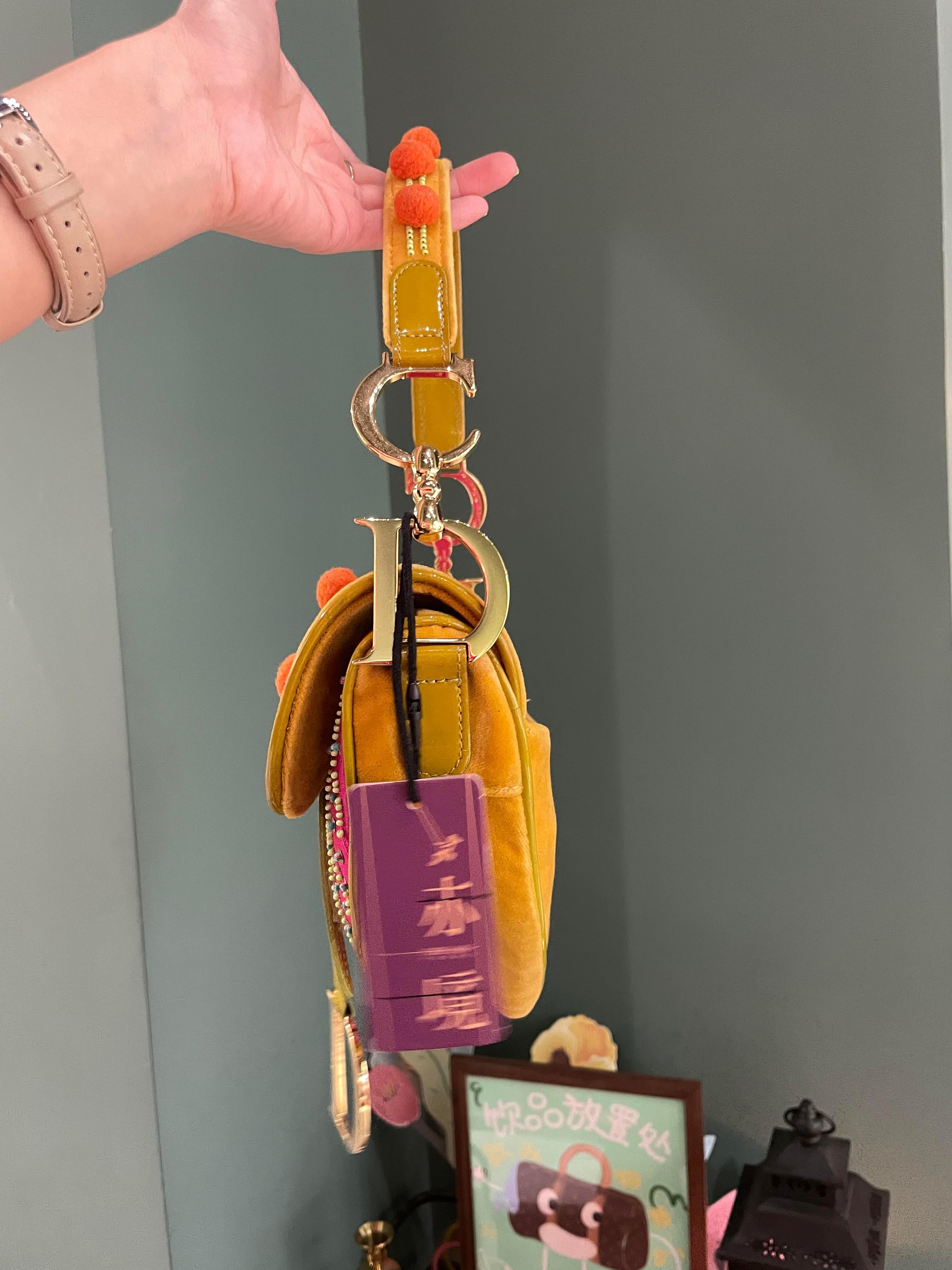 Edition limitée John Galliano era Dior Saddle bag avec pompons et perles 3