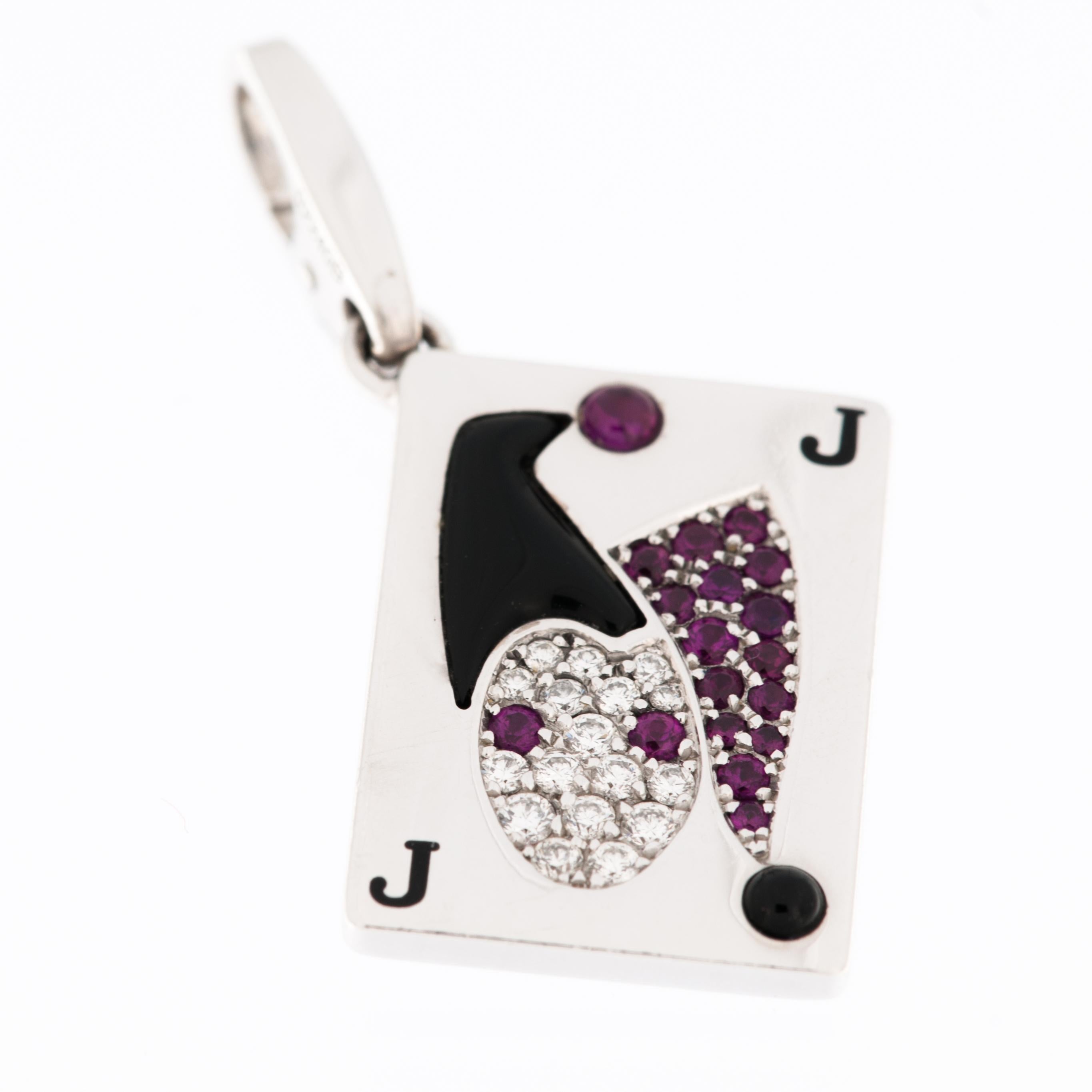 The Limited Edition Joker Playing Card Cartier Charm is a unique piece of jewelry, blending the world of luxury with a touch of whimsy. Crafted by Cartier, renowned for its exquisite designs and attention to detail, this charm is likely to be a