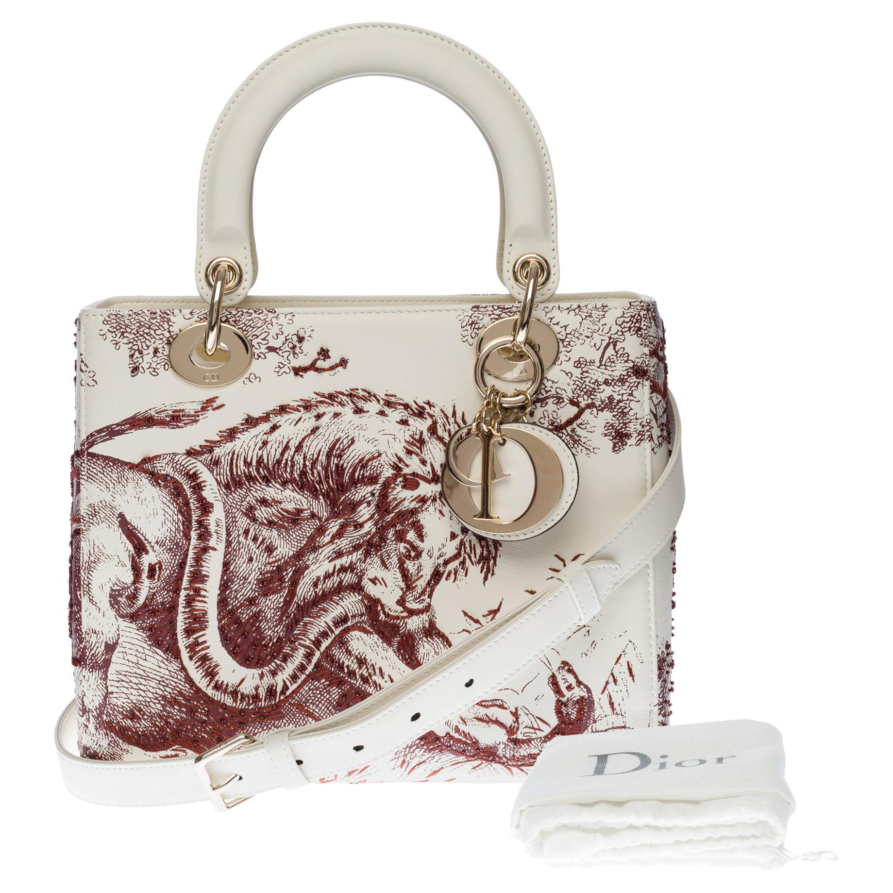 Limited Edition Jungle Lady Dior in ivory leather embroidered with brown  beads at 1stDibs