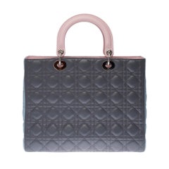 Limited Edition Lady Dior (GM) tricolor in grey, pink, and turquoise leather, SHW