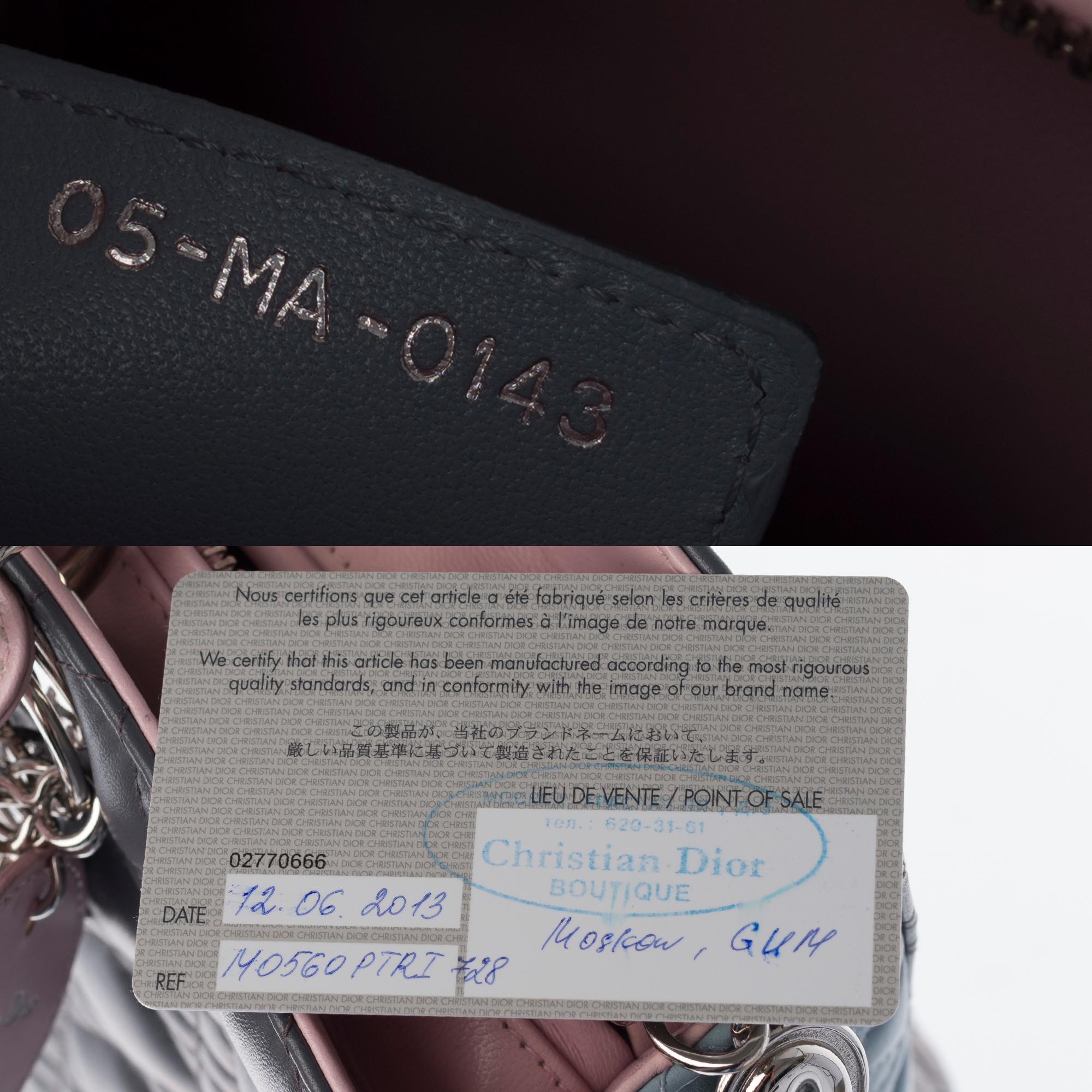Gray Limited Edition Lady Dior (GM) tricolor in grey, pink, and turquoise leather, SHW